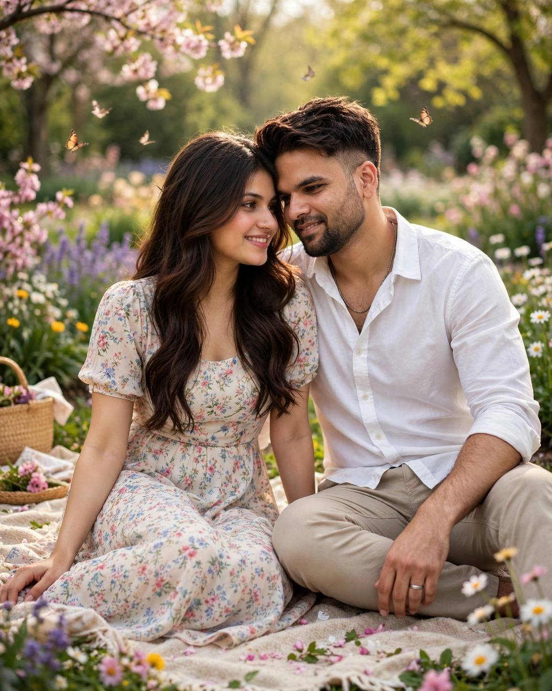 AI-generated couple look: Garden Picnic — with the AI prompt