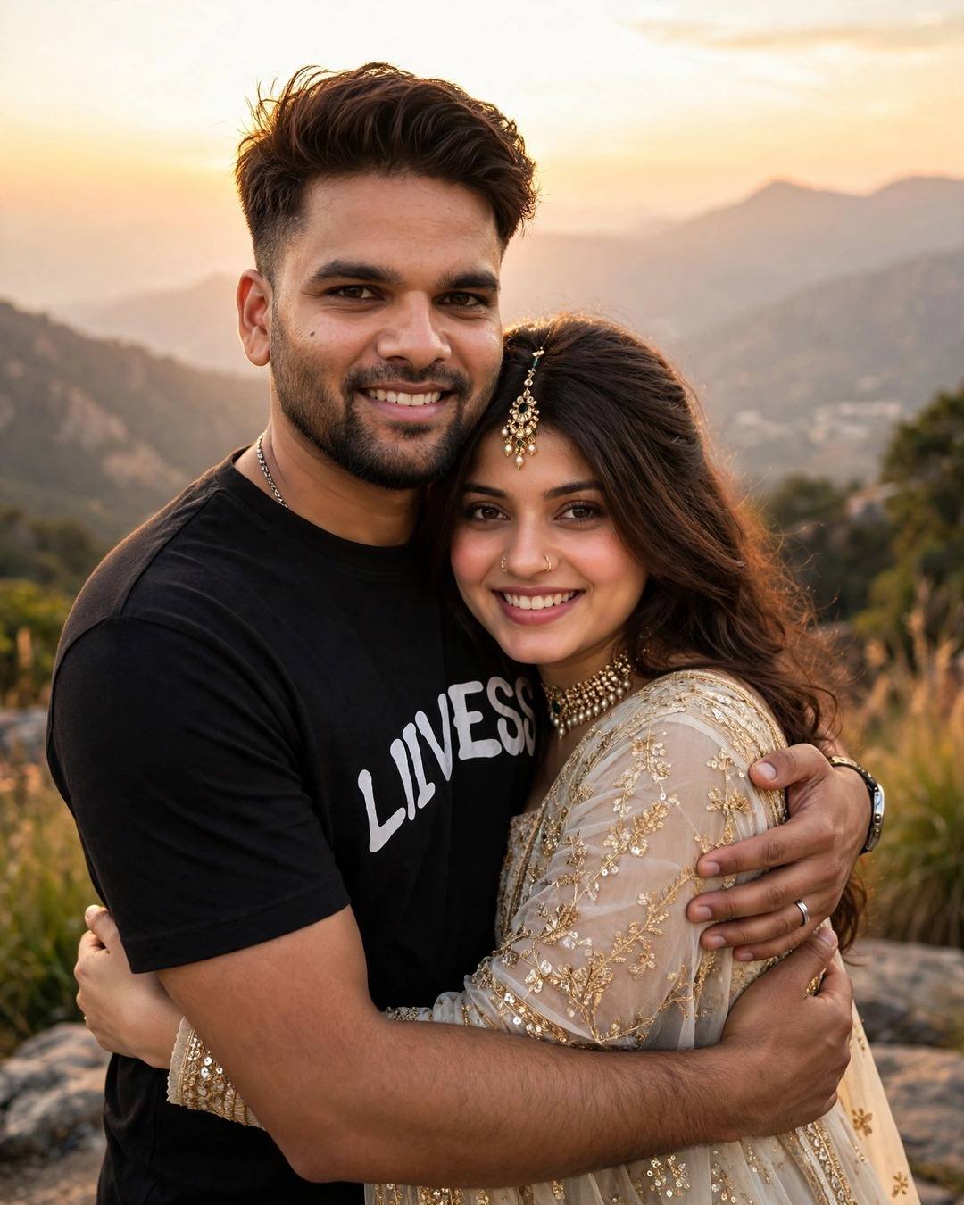 AI-generated couple portrait: Sunset Hug