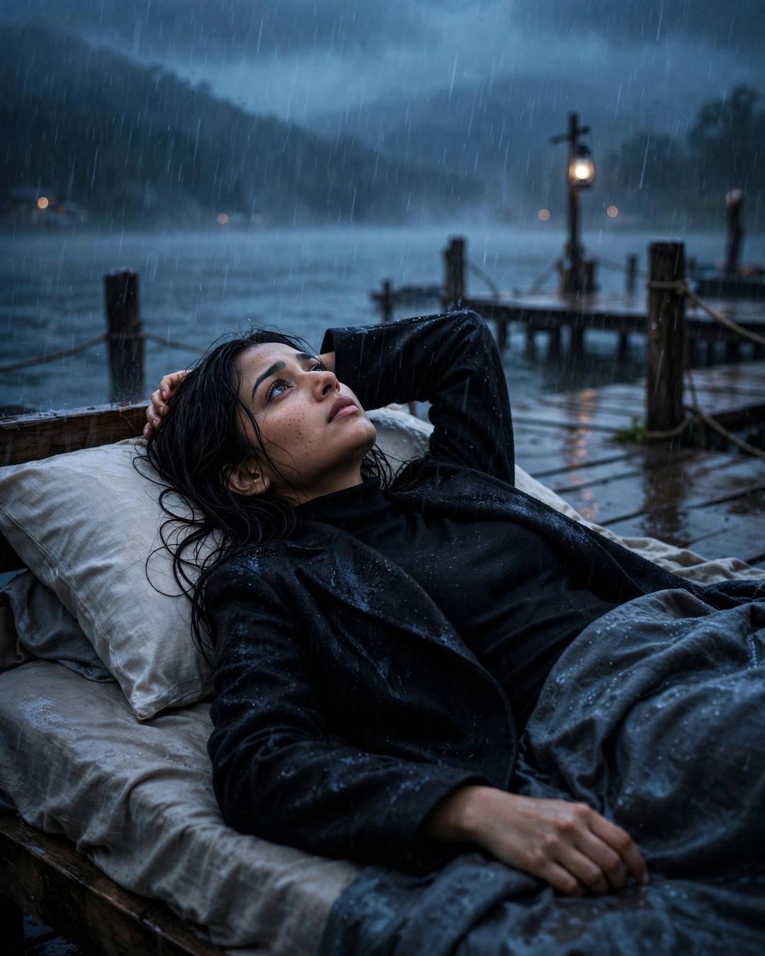 Cinematic AI portrait: soft sorrow — deleting his number, finger hovering over delete (Sad Girl mood)
