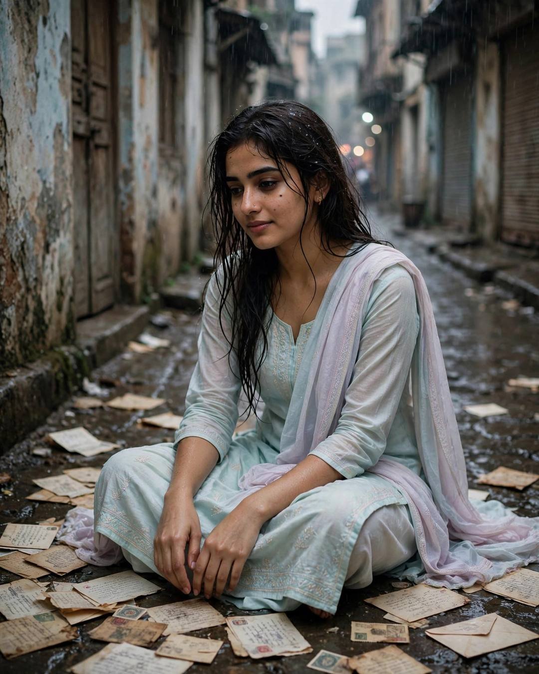 Cinematic AI photo: Her mother's saree draped over her shoulders (Emotional Memories)