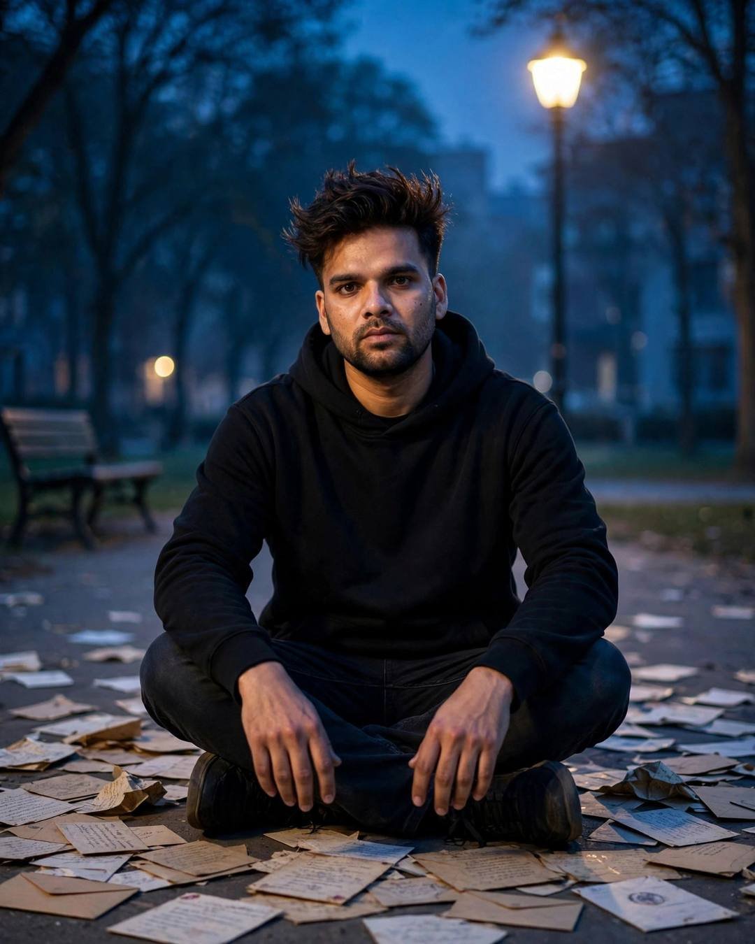 Cinematic AI photo: A smirk that doesn't reach his eyes (Sad Attitude)