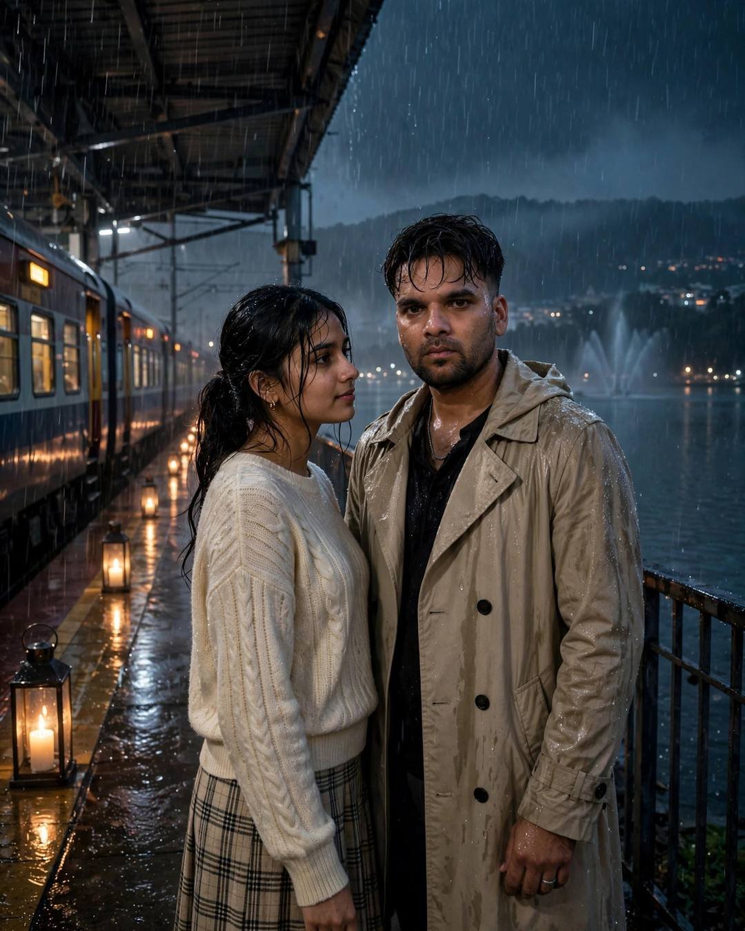 Couple: watching the city sleep from a water, Rooftop AI portrait